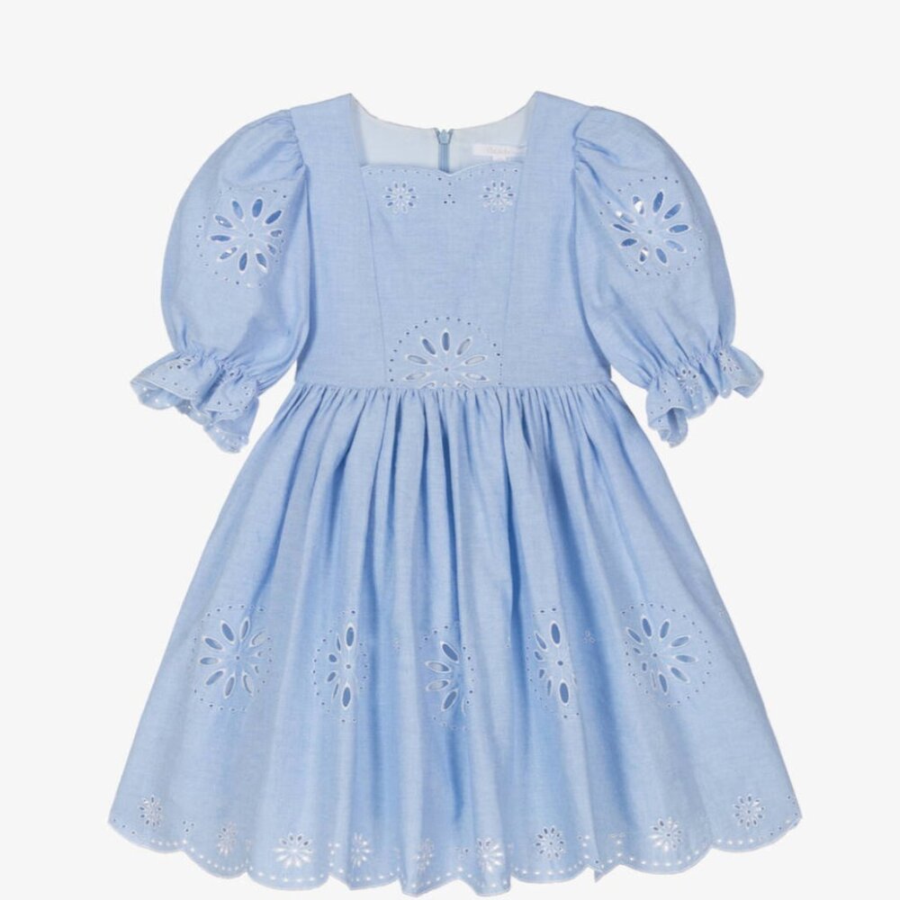 NWT Patachou Girls Blue Embroidered Cotton Dress